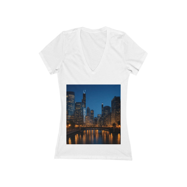 Chicago River Reflections - Women's Jersey Short Sleeve Deep V-Neck Tee