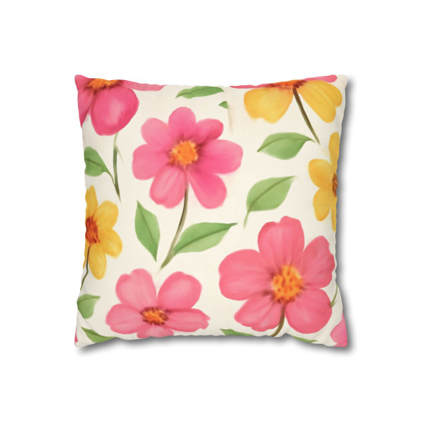 Whimsical Garden Blooms - Square Poly Canvas Pillowcase