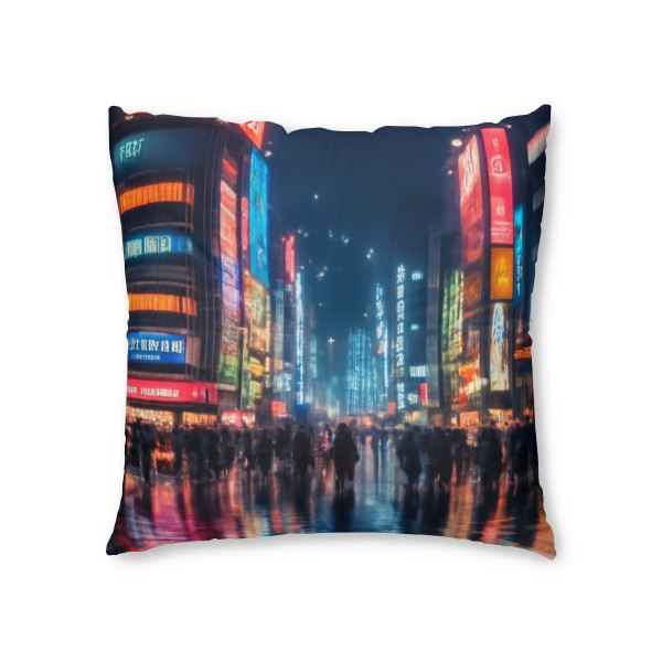Tokyo Neon Nights - Tufted Floor Pillow, Square