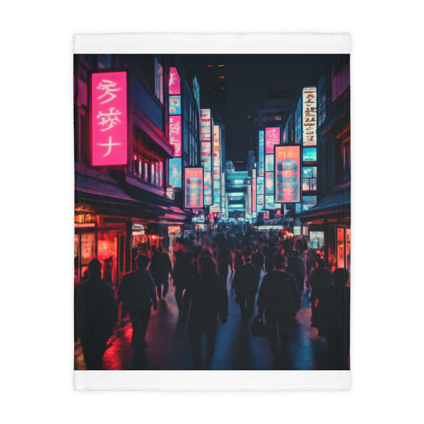 Tokyo Neon Vibes - Velveteen Microfiber Blanket (Two-sided print)
