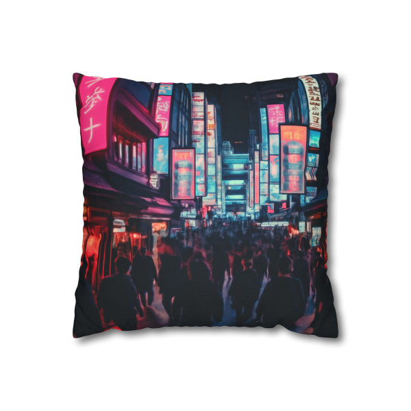 Tokyo Neon Vibes - Square Poly Canvas Pillowcase