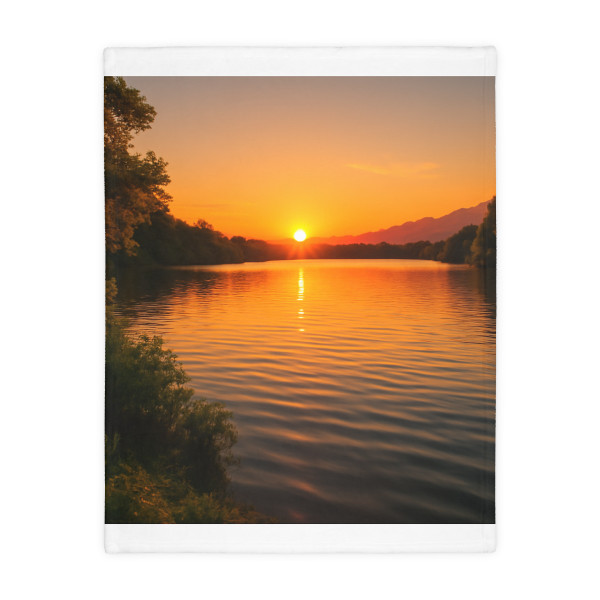 Golden Hour Over Lake - Velveteen Microfiber Blanket (Two-sided print)
