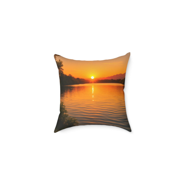 Golden Hour Over Lake - Square Poly Canvas Pillow