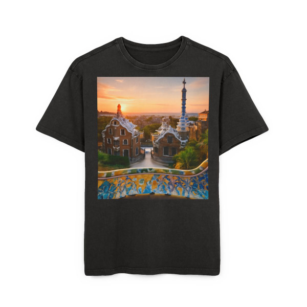 Barcelona Mosaic Dreams - Men's Acid Washed Heavy Oversize Tee