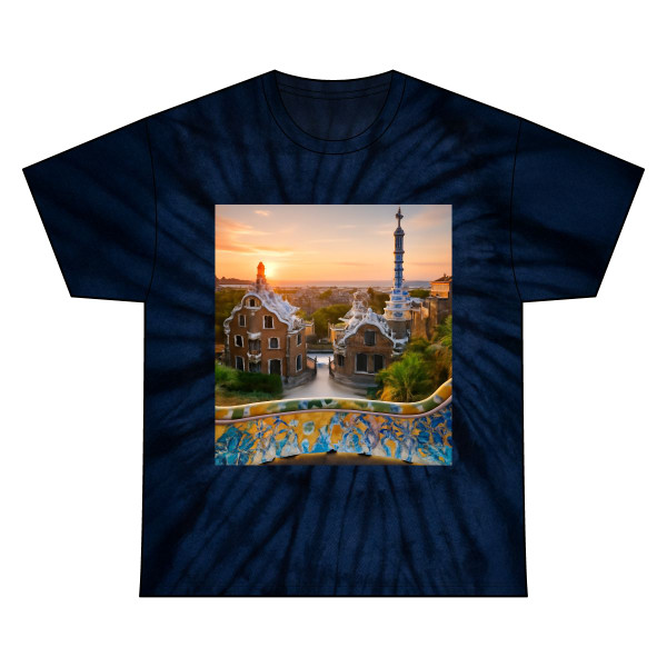 Barcelona Mosaic Dreams - Unisex Tie Dye Cotton Tee