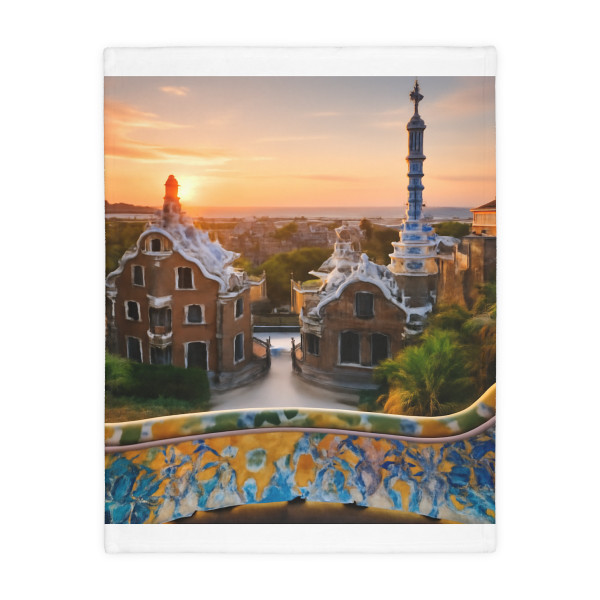 Barcelona Mosaic Dreams - Velveteen Microfiber Blanket (Two-sided print)