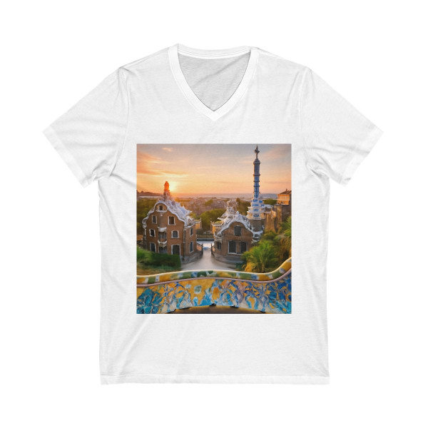 Barcelona Mosaic Dreams - Unisex Jersey Short Sleeve V-Neck Tee