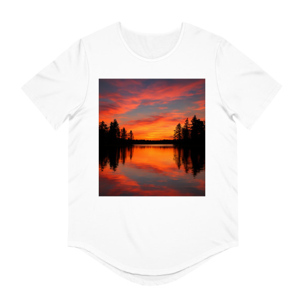 Sunset Over Tranquil Lake - Men's Jersey Curved Hem Tee