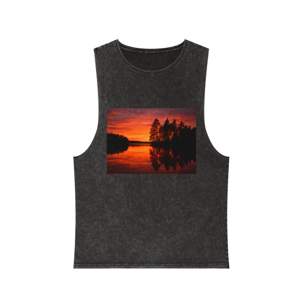 Sunset Over Tranquil Lake - Unisex Stonewash Tank Top