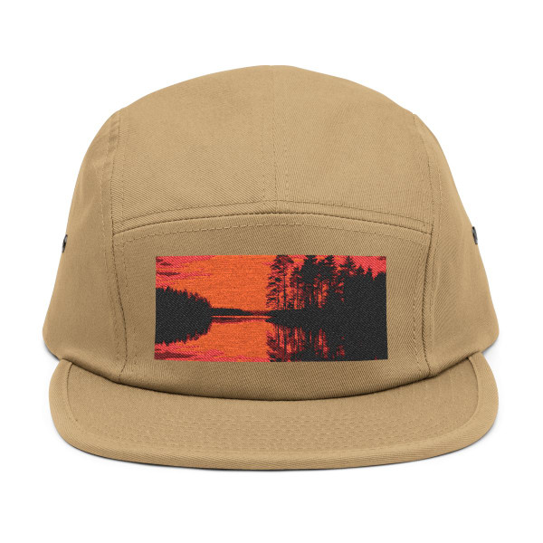 Sunset Over Tranquil Lake - 5 Panel Cap (Embroidery)