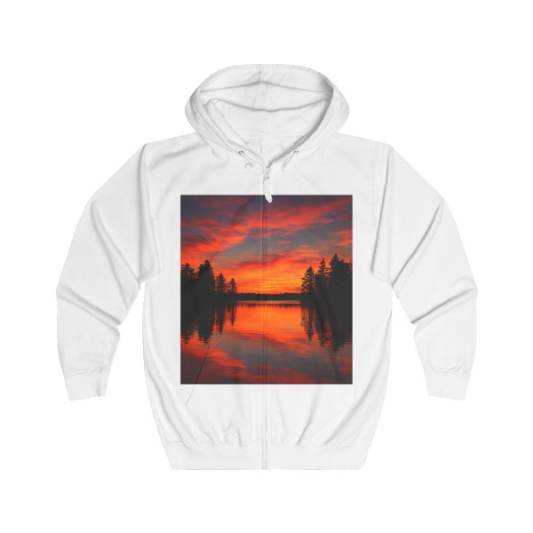 Sunset Over Tranquil Lake - Unisex Full Zip Hoodie