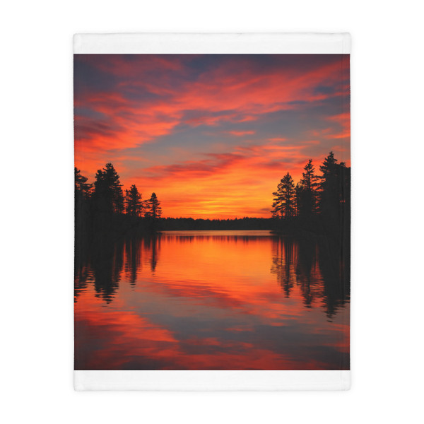 Sunset Over Tranquil Lake - Velveteen Microfiber Blanket (Two-sided print)