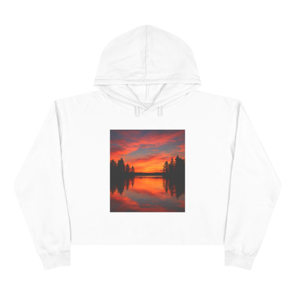 Sunset Over Tranquil Lake - Crop Hoodie