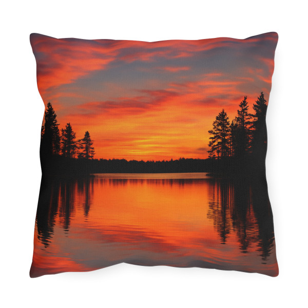 Sunset Over Tranquil Lake - Outdoor Pillows