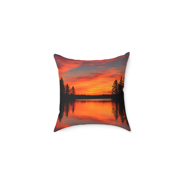 Sunset Over Tranquil Lake - Square Poly Canvas Pillow