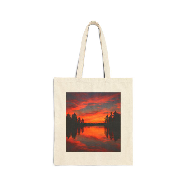 Sunset Over Tranquil Lake - Cotton Canvas Tote Bag