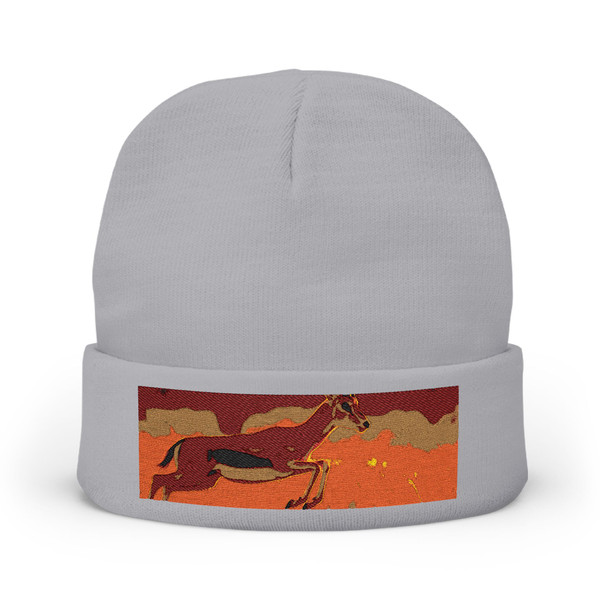 Graceful Gazelle Leap - Knit Beanie (Embroidery)