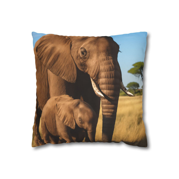 Gentle Elephant Embrace - Square Poly Canvas Pillowcase