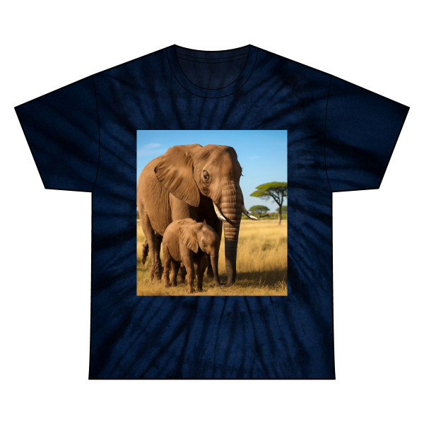 Gentle Elephant Embrace - Unisex Tie Dye Cotton Tee
