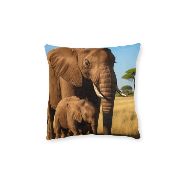 Gentle Elephant Embrace - Square Pillow