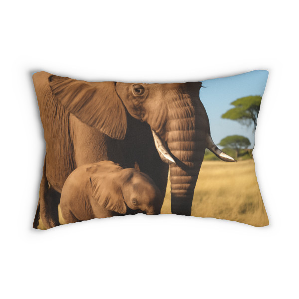 Gentle Elephant Embrace - Spun Polyester Lumbar Pillow