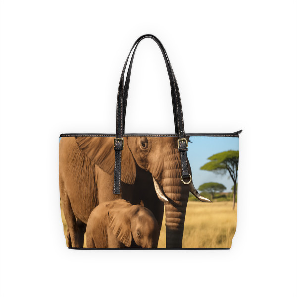 Gentle Elephant Embrace - PU Leather Shoulder Bag