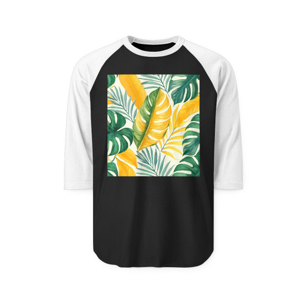 Tropical Leaf Harmony - Unisex Three-Quarter Sleeve Raglan Shirt