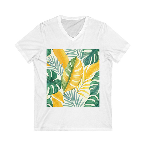 Tropical Leaf Harmony - Unisex Jersey Short Sleeve V-Neck Tee