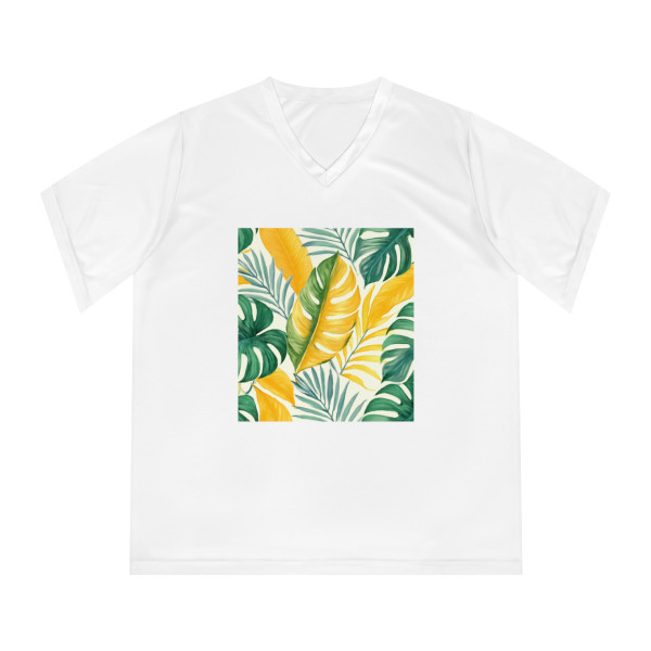 Tropical Leaf Harmony - Women's Performance V-Neck T-Shirt
