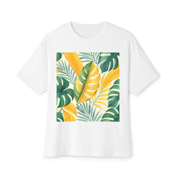 Tropical Leaf Harmony - Unisex Oversized Boxy Tee