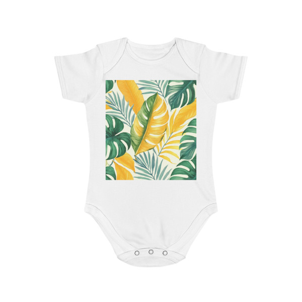 Tropical Leaf Harmony - Short Sleeve Baby Bodysuit