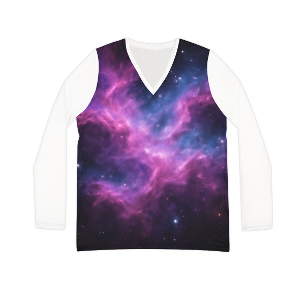 Luminous Cosmic Veil - Women's Long Sleeve V-neck Shirt (AOP)