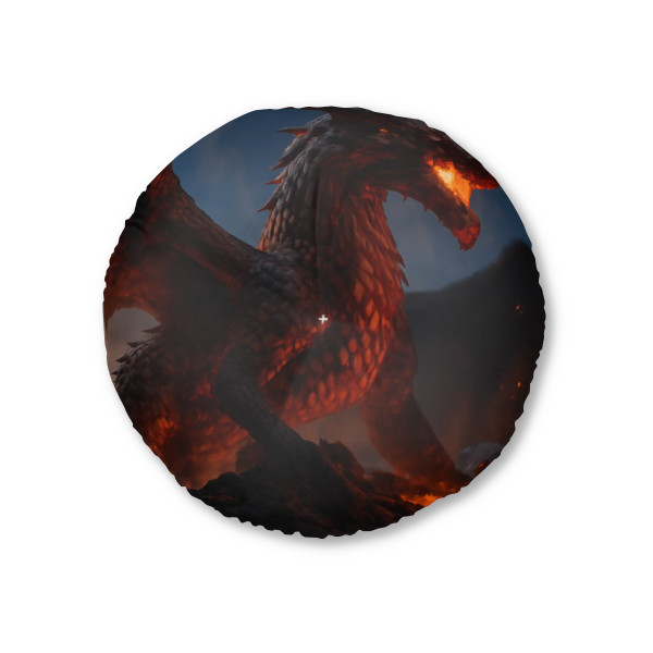Eternal Ember Wyrm - Tufted Floor Pillow, Round