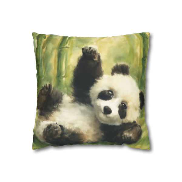 Whimsical Panda Play - Square Poly Canvas Pillowcase