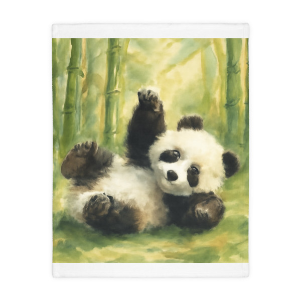 Whimsical Panda Play - Velveteen Microfiber Blanket (Two-sided print)