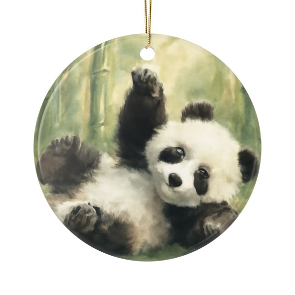 Whimsical Panda Play - Ceramic Ornaments, 2-Side Print