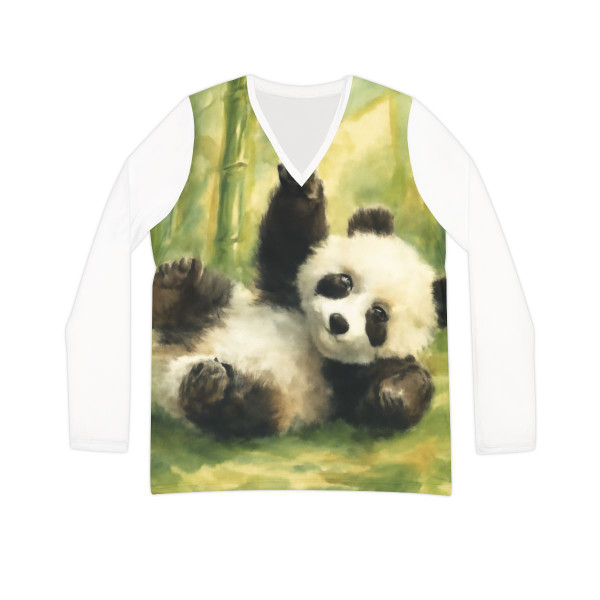 Whimsical Panda Play - Women's Long Sleeve V-neck Shirt (AOP)