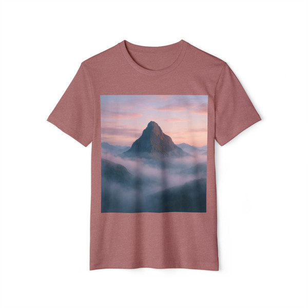 Misty Mountain Dawn - Unisex Recycled Organic T-Shirt
