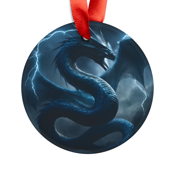 Azure Storm Serpent - Acrylic Ornament with Ribbon