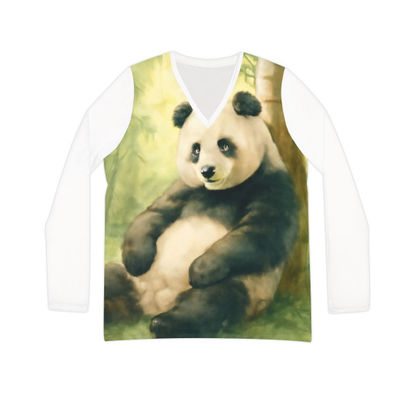 Serene Panda Sanctuary - Women's Long Sleeve V-neck Shirt (AOP)