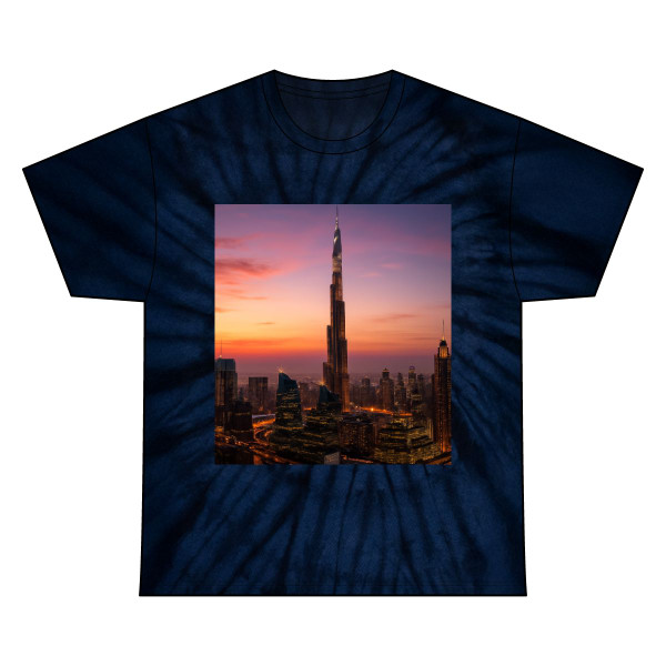 Dubai Futuristic Skyline - Unisex Tie Dye Cotton Tee
