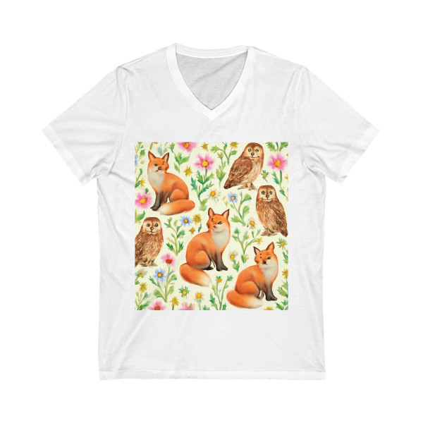 Whimsical Forest Fables - Unisex Jersey Short Sleeve V-Neck Tee