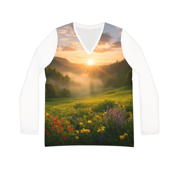 Lush Valley Sunrise - Women's Long Sleeve V-neck Shirt (AOP)