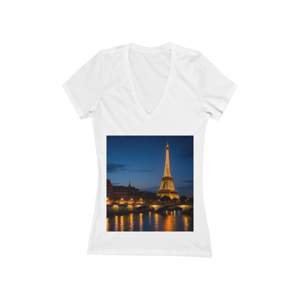 Paris Twilight Elegance - Women's Jersey Short Sleeve Deep V-Neck Tee