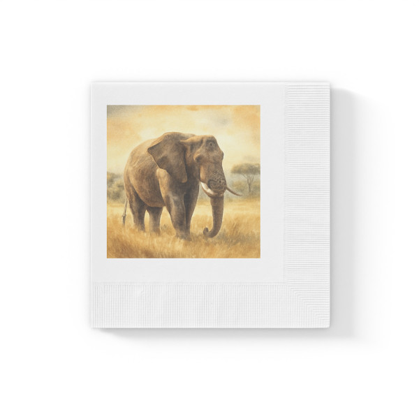 Majestic Elephant Serenade - White Coined Napkins