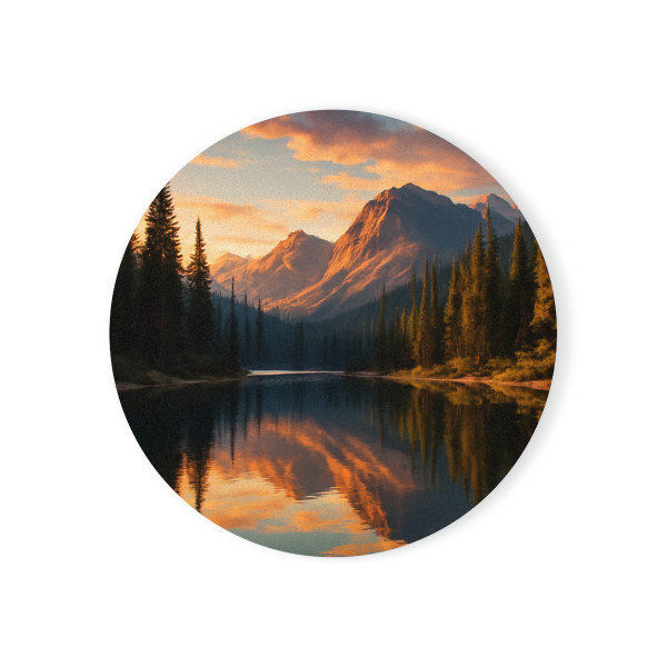 Serene Lake Reflection - Cork Back Coaster