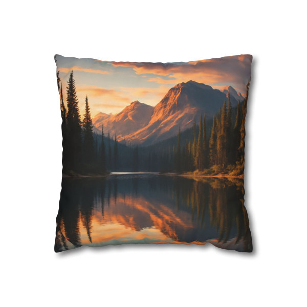 Serene Lake Reflection - Square Poly Canvas Pillowcase