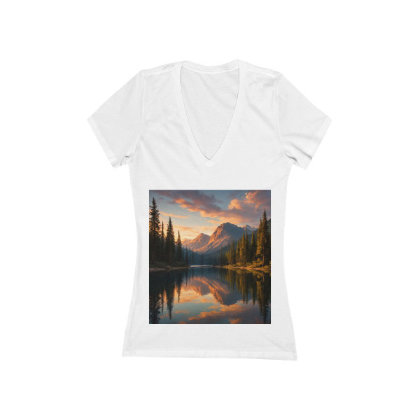 Serene Lake Reflection - Women's Jersey Short Sleeve Deep V-Neck Tee