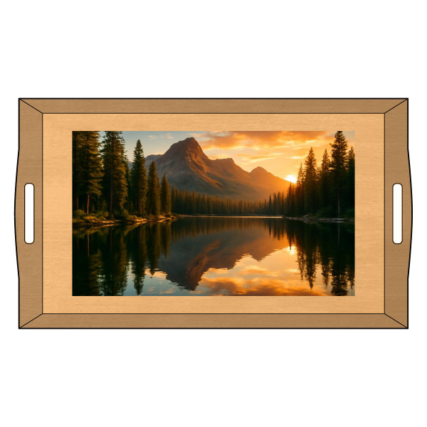 Serene Lake Reflection - Bamboo Serving Tray (Engraving)