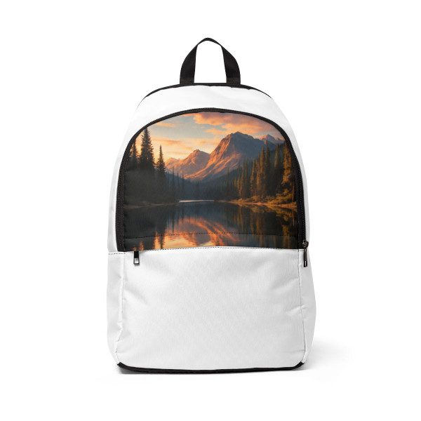 Serene Lake Reflection - Unisex Fabric Backpack